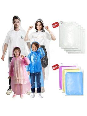 Disposable Rain Ponchos Family Pack Hooded Waterproof Emergency Camping Gear